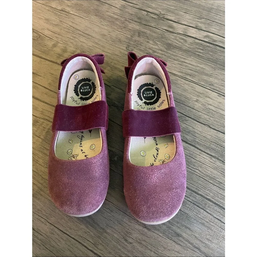 Livie & Luca Aria Ballet Bows Burgundy Shimmer Suede size 11